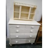 White painted 19th century pine chest of two short