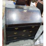 Oak bureau, the fall above two short over two long drawers, to bracket feet