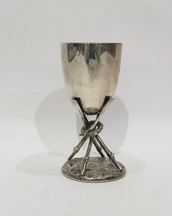 Edwardian silver rowing trophy by Mappin and Webb, Sheffield 1906 of goblet form, stem modelled as