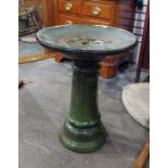 Green glazed bird bath, 40cm diameter