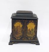 Victorian lady's workbox, the moulded black lacque