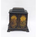 Victorian lady's workbox, the moulded black lacque