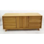20th century oak sideboard with two cupboard doors and three drawers, 170.5cm x 72.5cm