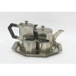 Argent pewter 735 tea set comprising teapot, hot water pot, sugar bowl, cream jug and tray