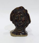 Treacle glazed pottery model of a lady's head, ins
