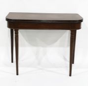 19th century mahogany card table of D-form, on turned supports, 90.5cm