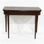 19th century mahogany card table of D-form, on turned supports, 90.5cm