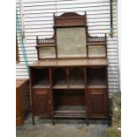 19th century walnut mirror-back sideboard with three-part mirrored superstructure above assorted