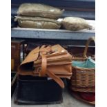 Various vintage leather cases including Gladstone bag, large document satchel, a small leather trunk
