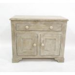Grey painted 20th century cupboard, the rectangular top above a single drawer and two cupboard