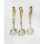 Set of three 19th century silver and Japanese carv