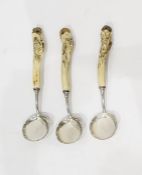 Set of three 19th century silver and Japanese carv