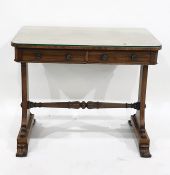 19th century hall table, the rectangular top with rounded corners and plain edge, above two drawers,