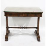 19th century hall table, the rectangular top with rounded corners and plain edge, above two drawers,