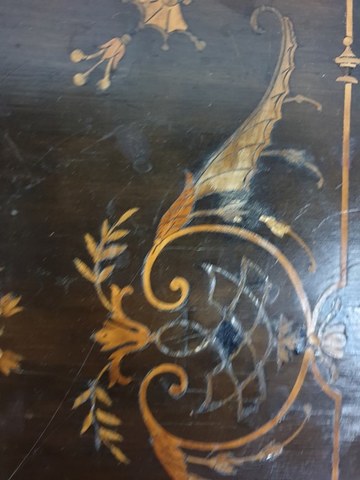 Victorian ormolu mounted inlaid and ebonised side table, the shaped top with pair drop D-ends, all - Image 3 of 6