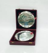 Pair of George III silver salvers by John Crouch and Thomas Hannam, London 1792, of plain circular