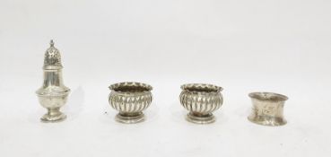 Silver napkin ring, Chester assay, Small silver pepperette, Birmingham 1902, pair of Victorian small