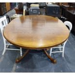 20th century oak D-end extending dining table on central pedestal support, 193cm