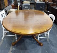 20th century oak D-end extending dining table on central pedestal support, 193cm