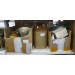 Large stoneware flagon, another smaller, assorted glassware, ceramics, etc (2 boxes and the flagon)