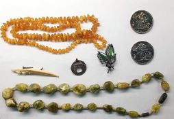 Quantity of sundry costume jewellery, four commemorative crowns, in laburnum box and two others (3)