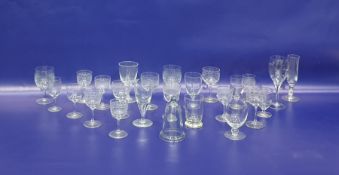 Quantity of assorted glassware to include wines with etched designs, etc
