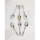 Pair of Victorian silver fiddle pattern dessert spoons by William Eaton, London 1844-45, two further