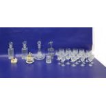 Assorted glassware to include Thomas Webb examples, wine glasses, decanters, etc