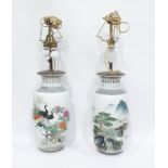 Pair Chinese porcelain vase table lamps, rouleau-p