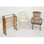 Cream garden chair, a folding chair and two towel racks (4)