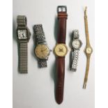 Gent's Marvin stainless steel wristwatch, lady's Tissot gilt metal wristwatch with leather strap,