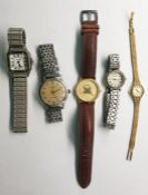 Gent's Marvin stainless steel wristwatch, lady's Tissot gilt metal wristwatch with leather strap,