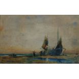 Joe G Brown (late 19th/early 20th century)  Watercolour  Figures by fishing boat, signed and dated