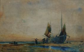 Joe G Brown (late 19th/early 20th century)  Watercolour  Figures by fishing boat, signed and dated