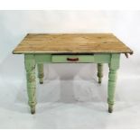 Pine kitchen table with green painted base