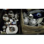Pair of Royal Albert 'Old Country Roses' vases and another, assorted ceramics, etc (2 boxes)