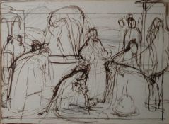 Attributed to Sir Walter Thomas Monnington (1902-1976) Ink study Various figures, unsigned, bears