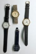 Gent's Accurist brushed steel and yellow metal wristwatch with circular dial, baton numerals, in