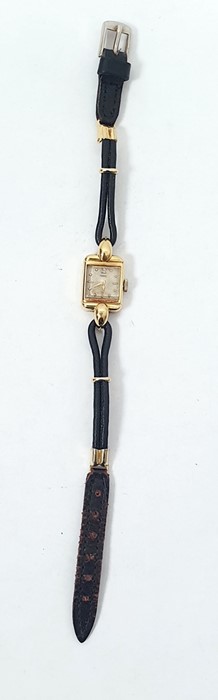 Ladies yellow metal Tudor wristwatch, with a leather strap