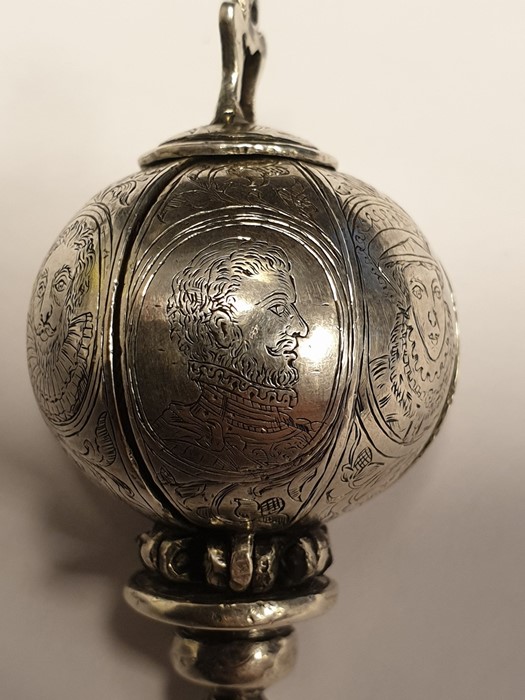 Silver pomander, circa 1600, unmarked, of globe fo - Image 8 of 13