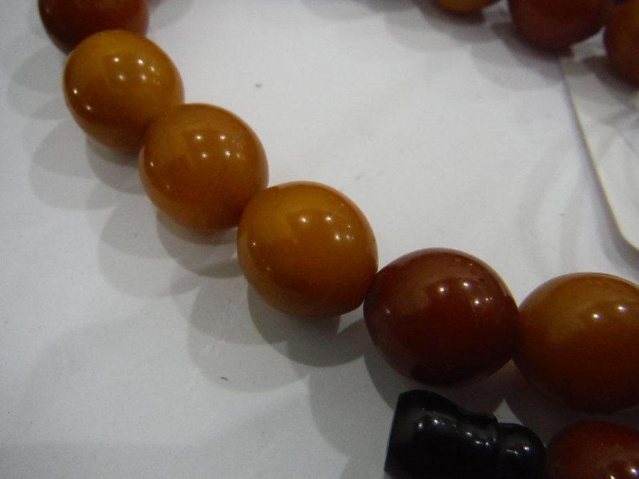 Graduated single row of amber beads, 76cm long, la - Image 6 of 6