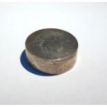 Victorian silver pill box, London 1896, circular and monogram engraved with crest to lid, stamped to