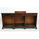 Reproduction walnut three-section bookcase with ogee bracket feet, 197.5cm x 91cm