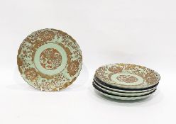 Set of five celadon ground porcelain plates with g