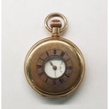 Gentleman's rolled gold half hunter pocket watch, button winding, the case with blue enamel inlaid