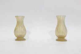 Pair of miniature opaline glass and eglomise baluster vases, footed and ribbed, 7.5cm high (2)