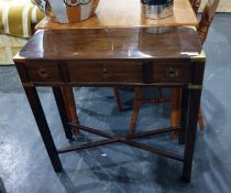 20th century mahogany campaign style single drawer side table by Drexel, on square section