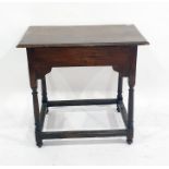 Oak rectangular-top side table on turned supports and stretchered base, 71cm x 67.5cm