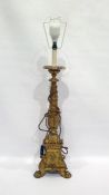 Italian-style altar-type candlestick with carved wood and gilt gesso finish, moulded top, turned and