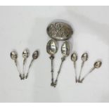 Set of six Dutch silver teaspoons with import marks for Alfred Lewis, London 1903, the stems with